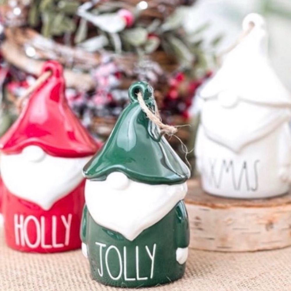 NEW Rae Dunn Christmas Tree Ornament Gnomes Holly, Jolly & Xmas Festive Set